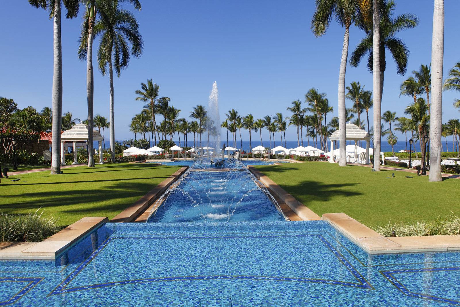 Main swimming pool alley in Grand Wailea resort