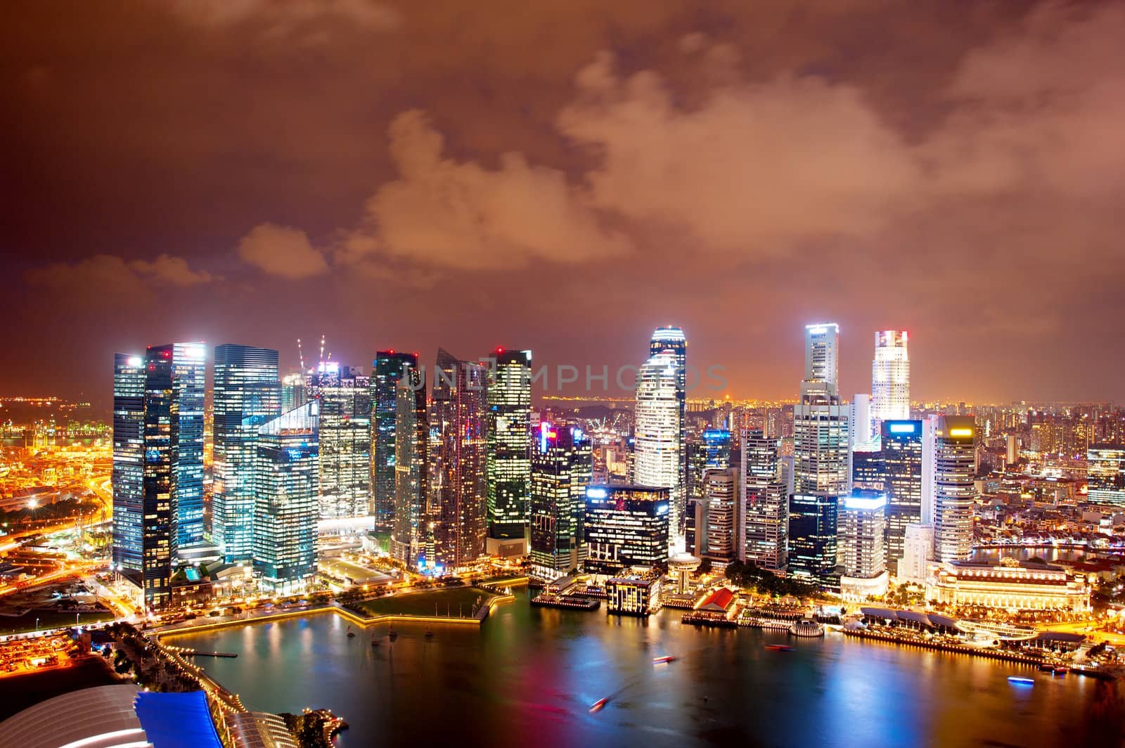 Night aerial view of Singapore downtown