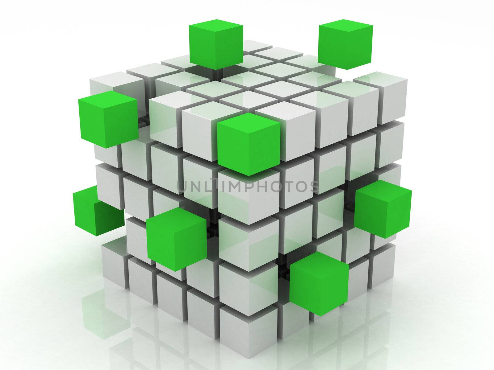 cube green assembling from blocks by Lupen