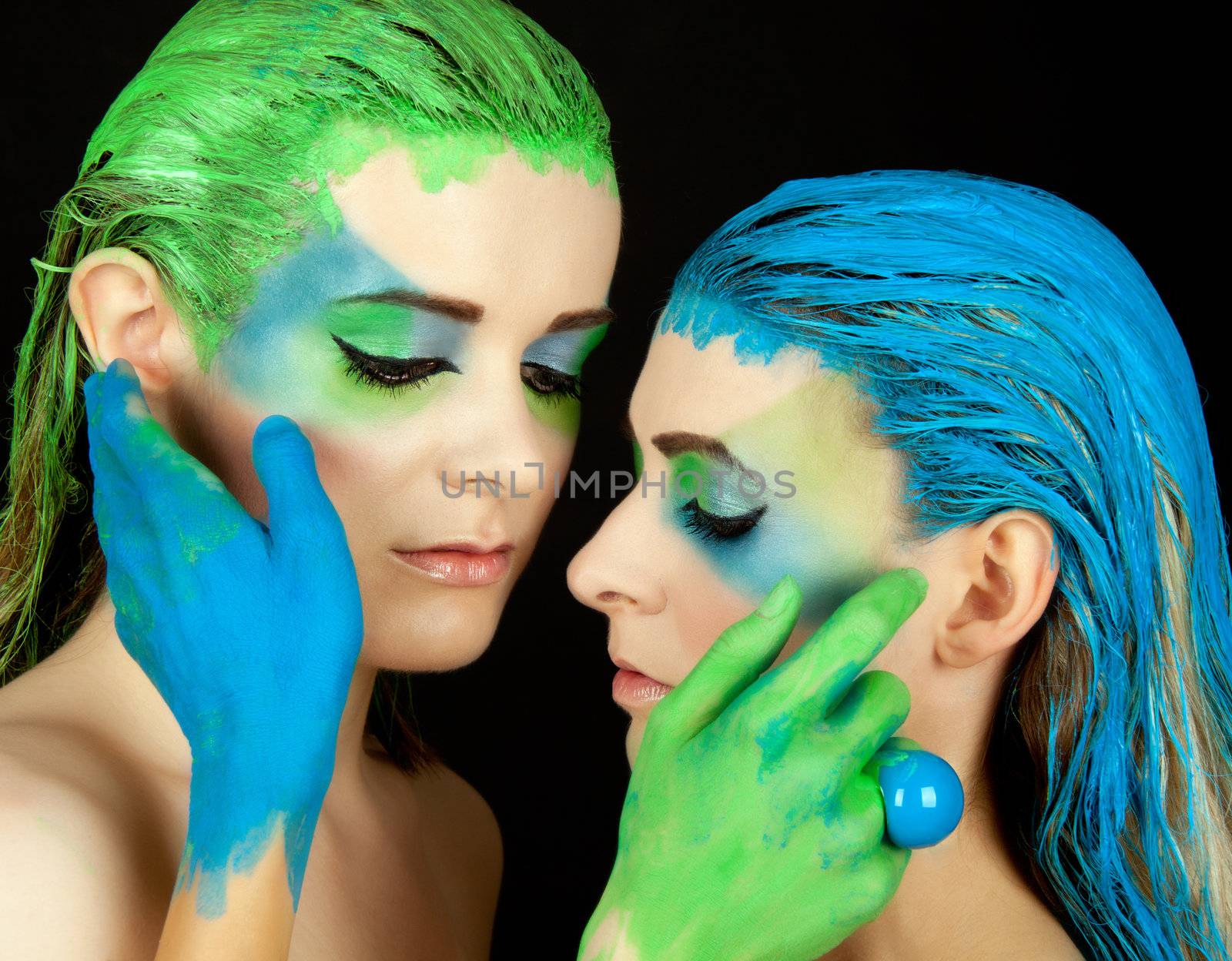 young beautiful woman with an extreme colorfull make up portrait by juniart
