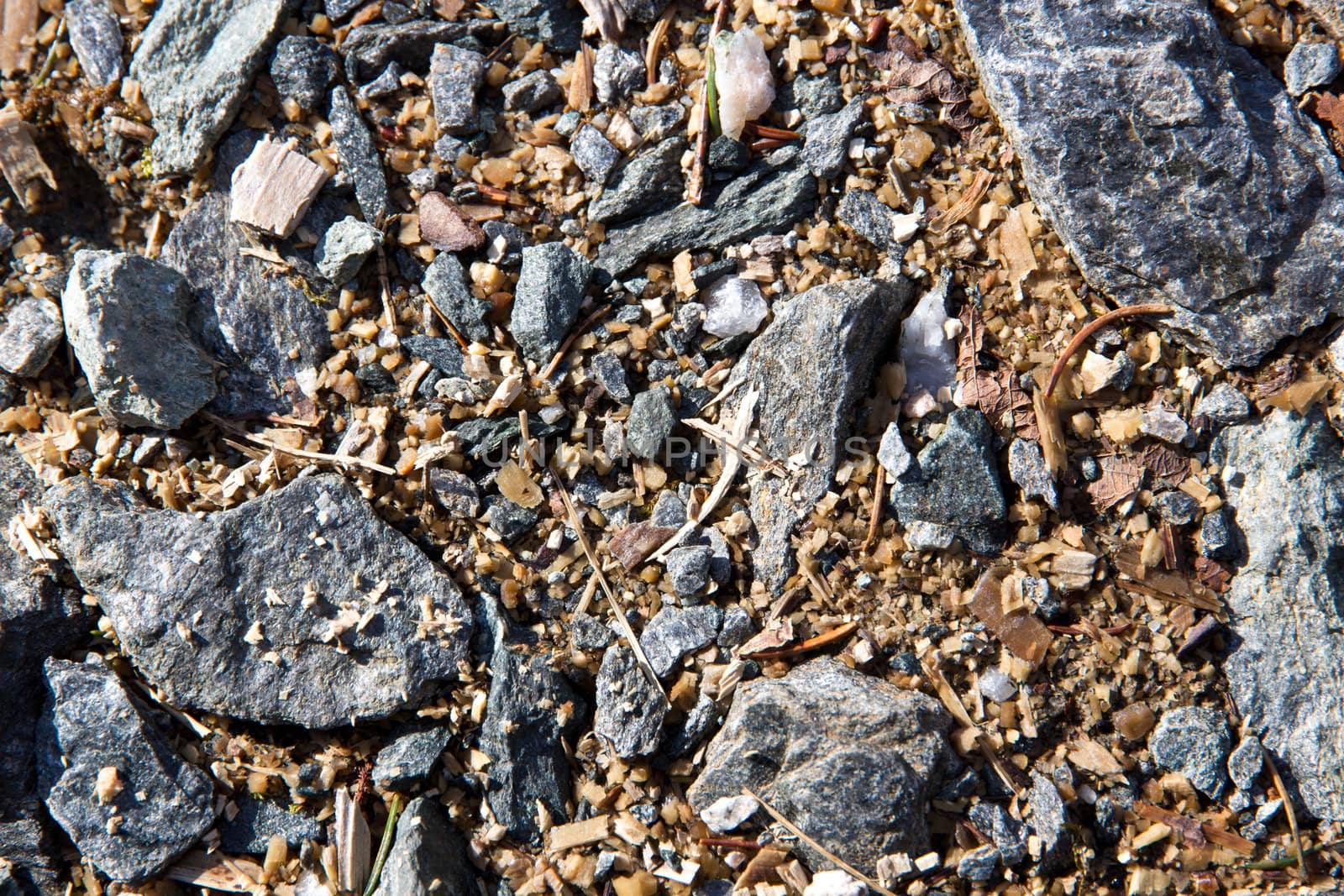 Picture of a couple of stones with some wooden cuttings in it