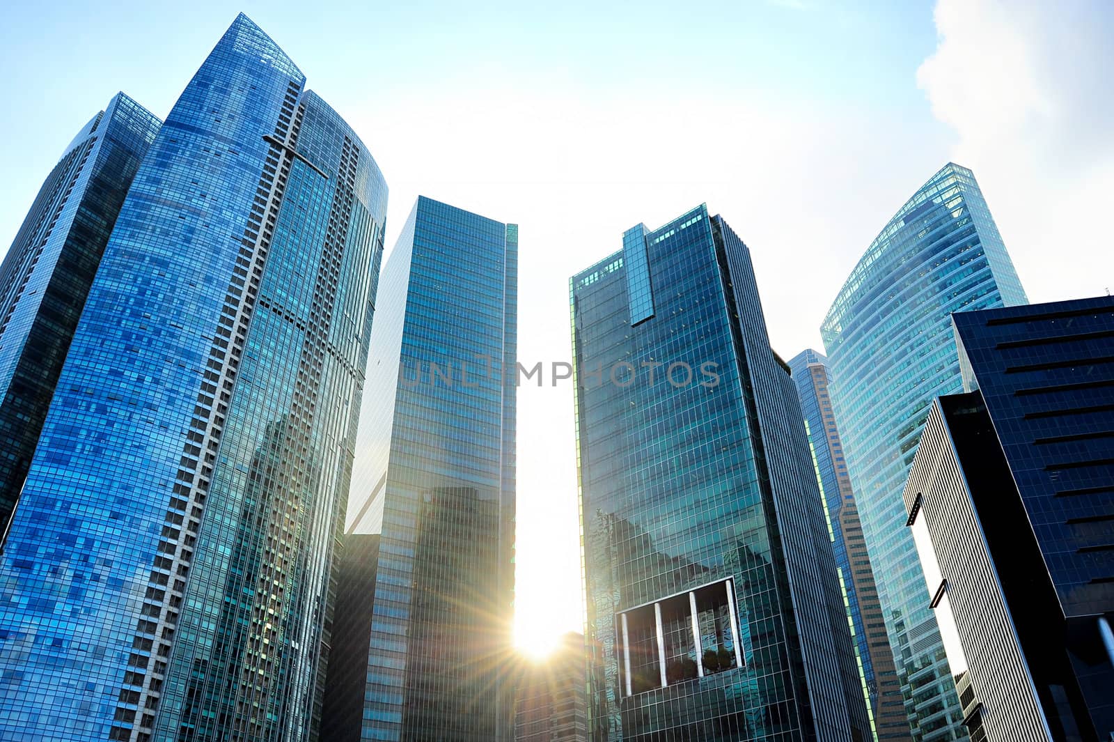 Modern skyscrapers in Singapore at sunset