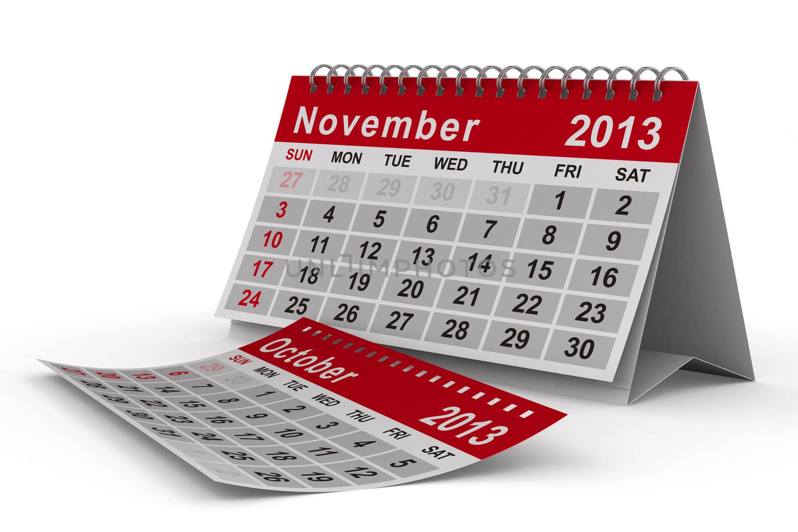 2013 year calendar. November. Isolated 3D image
