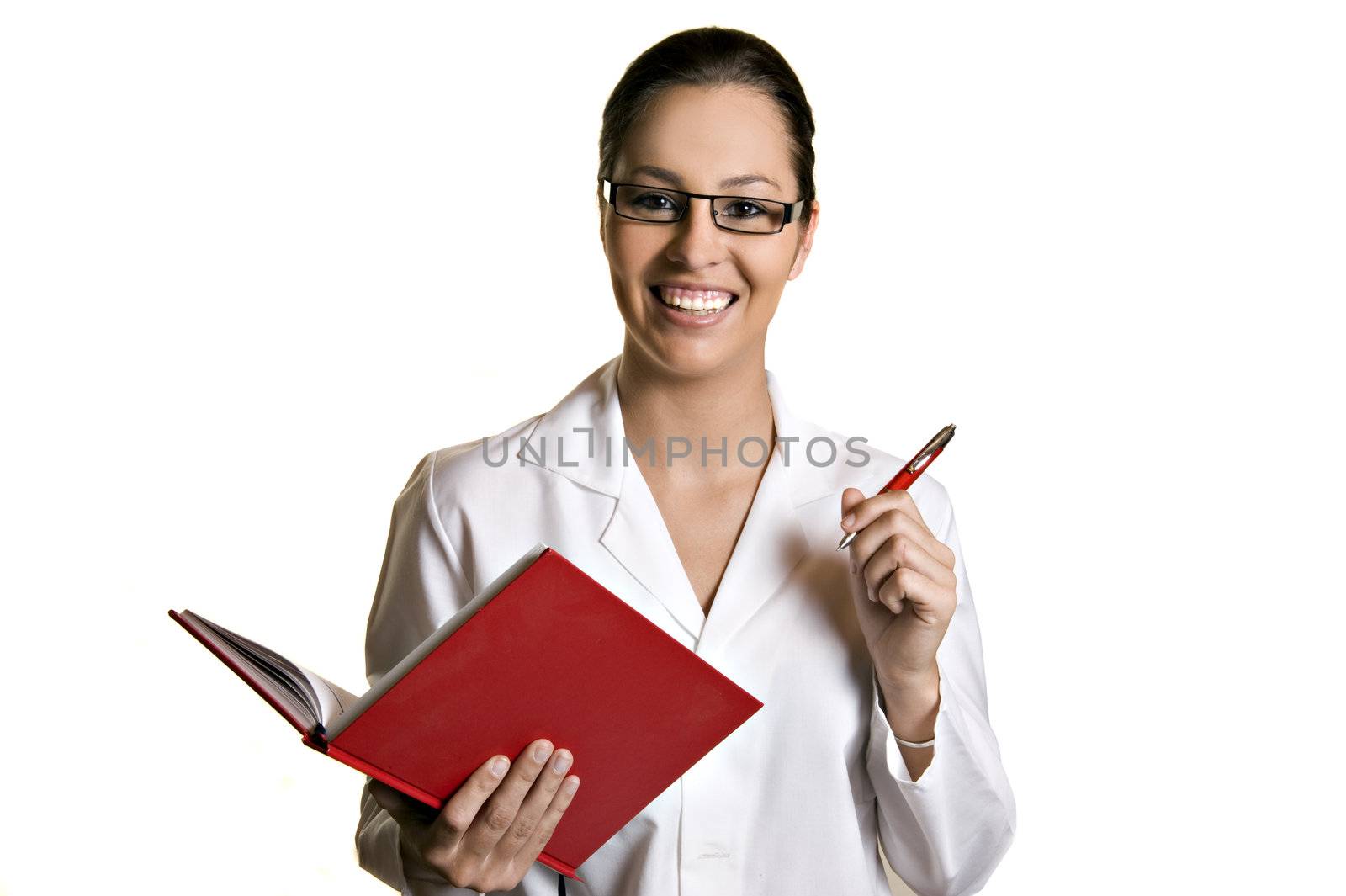 Young friendly woman taking notes in a book