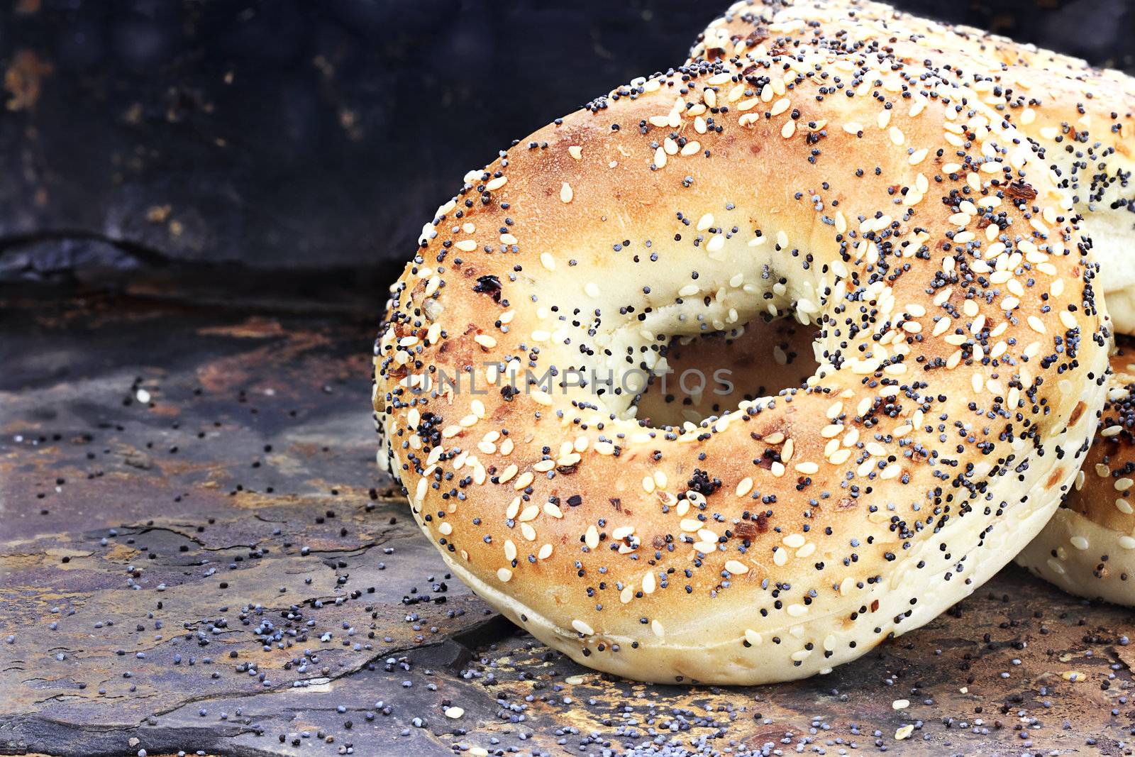 Bagels on Rustic Background by StephanieFrey