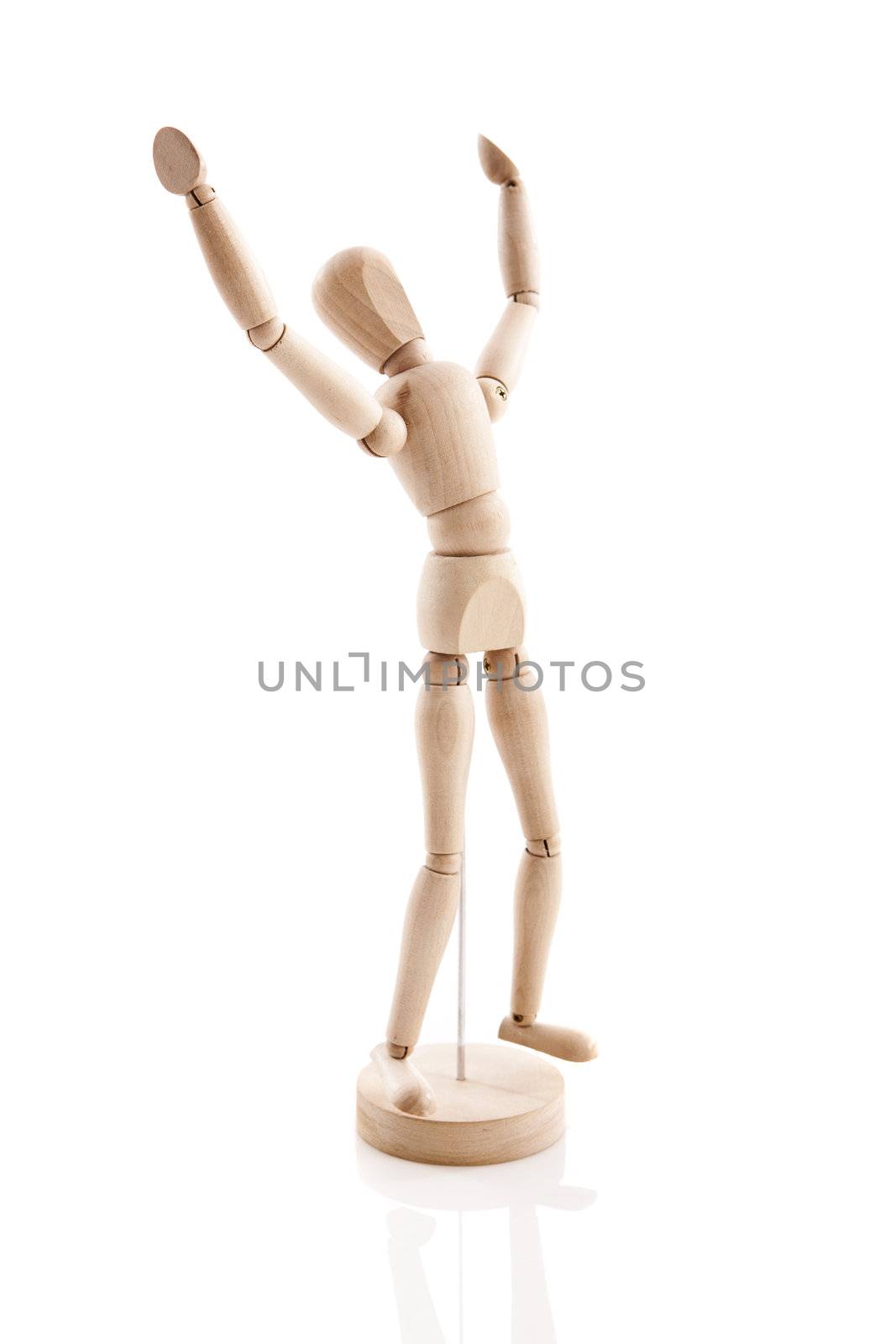 Articulated wooden toy isolated on white background
