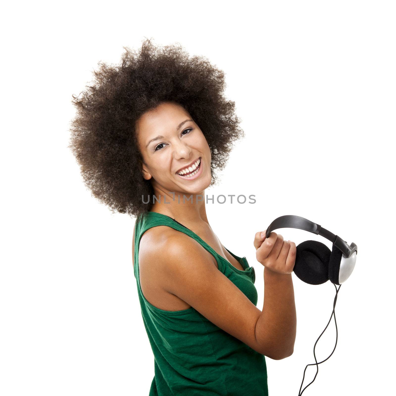 Happy woman with headphones by Iko
