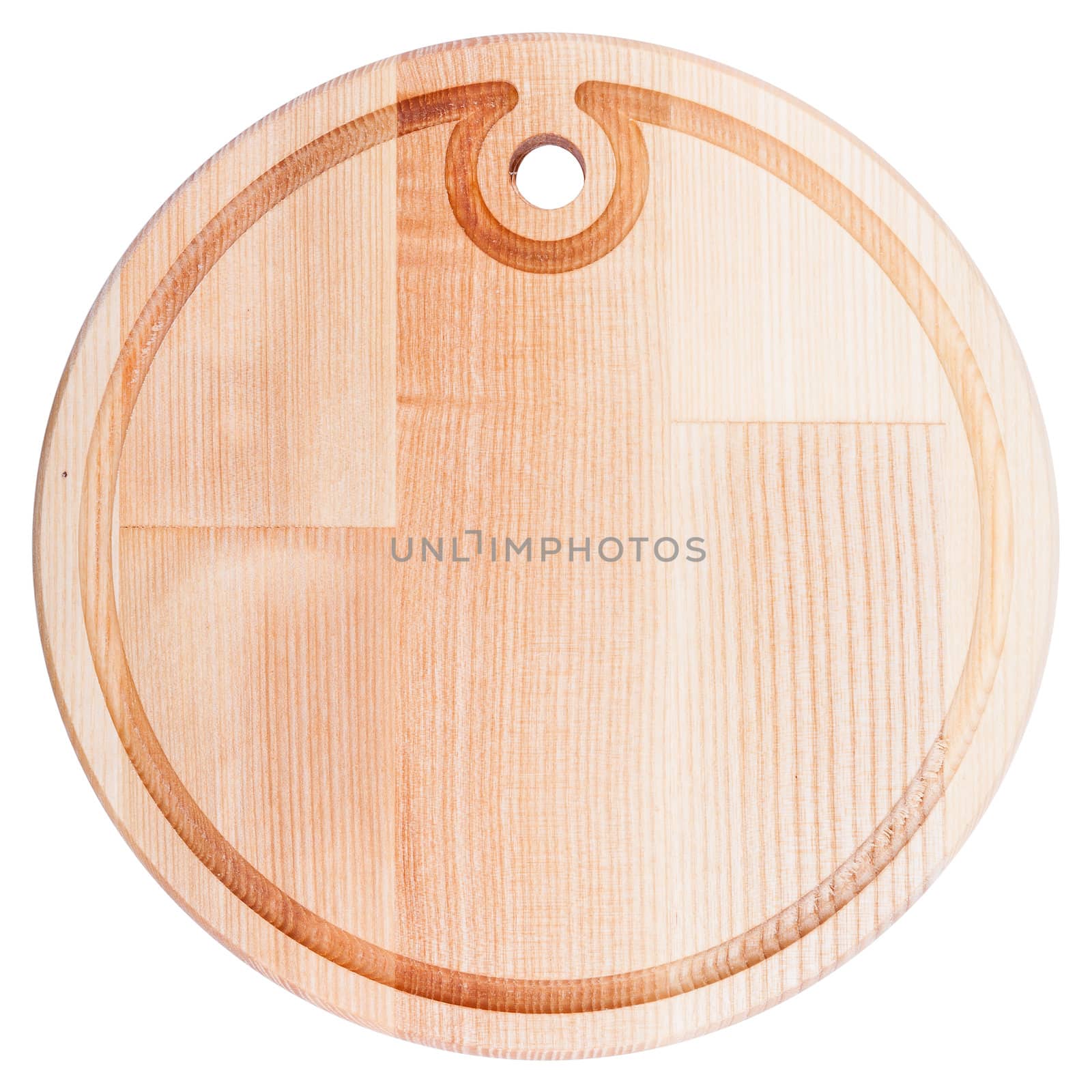 Wooden round cutting board isolated on white background