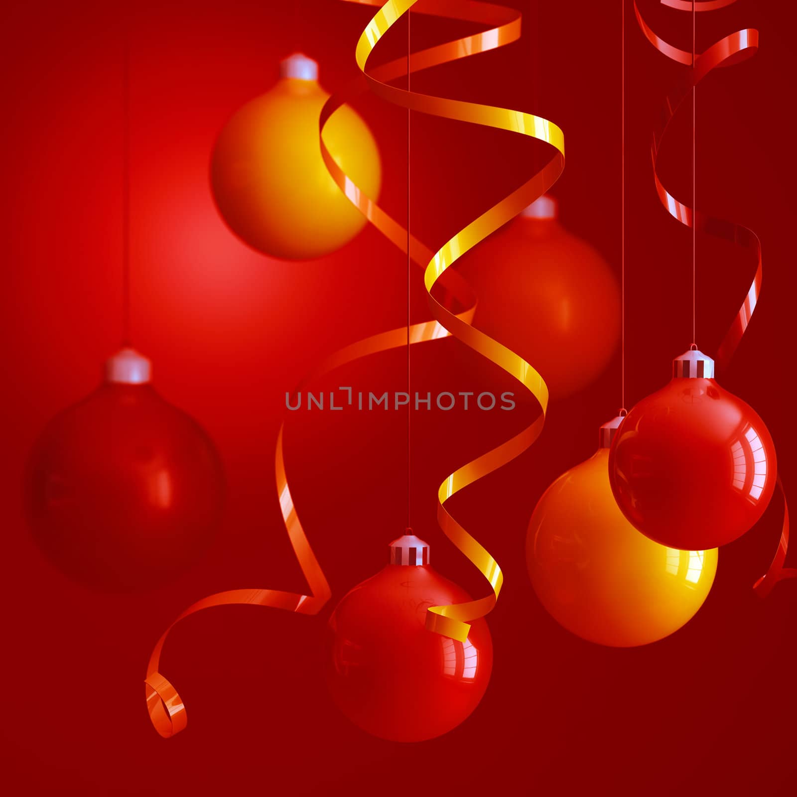 red and yellow christmas toys in an environment of ribbons