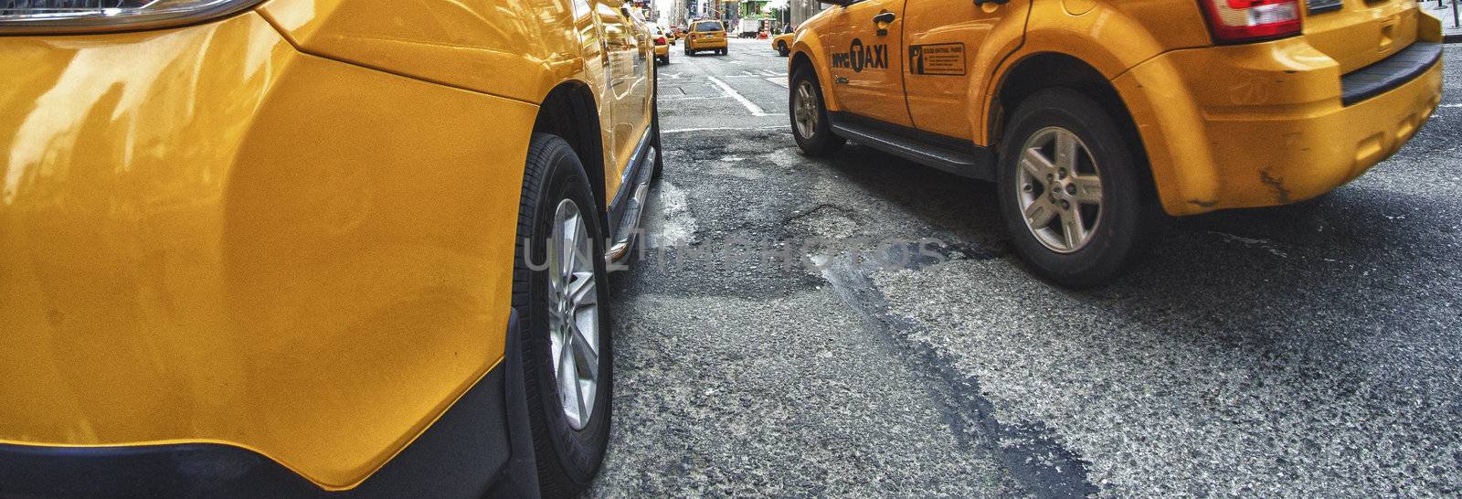 Yellow Cabs in New York City Streets, U.S.A.