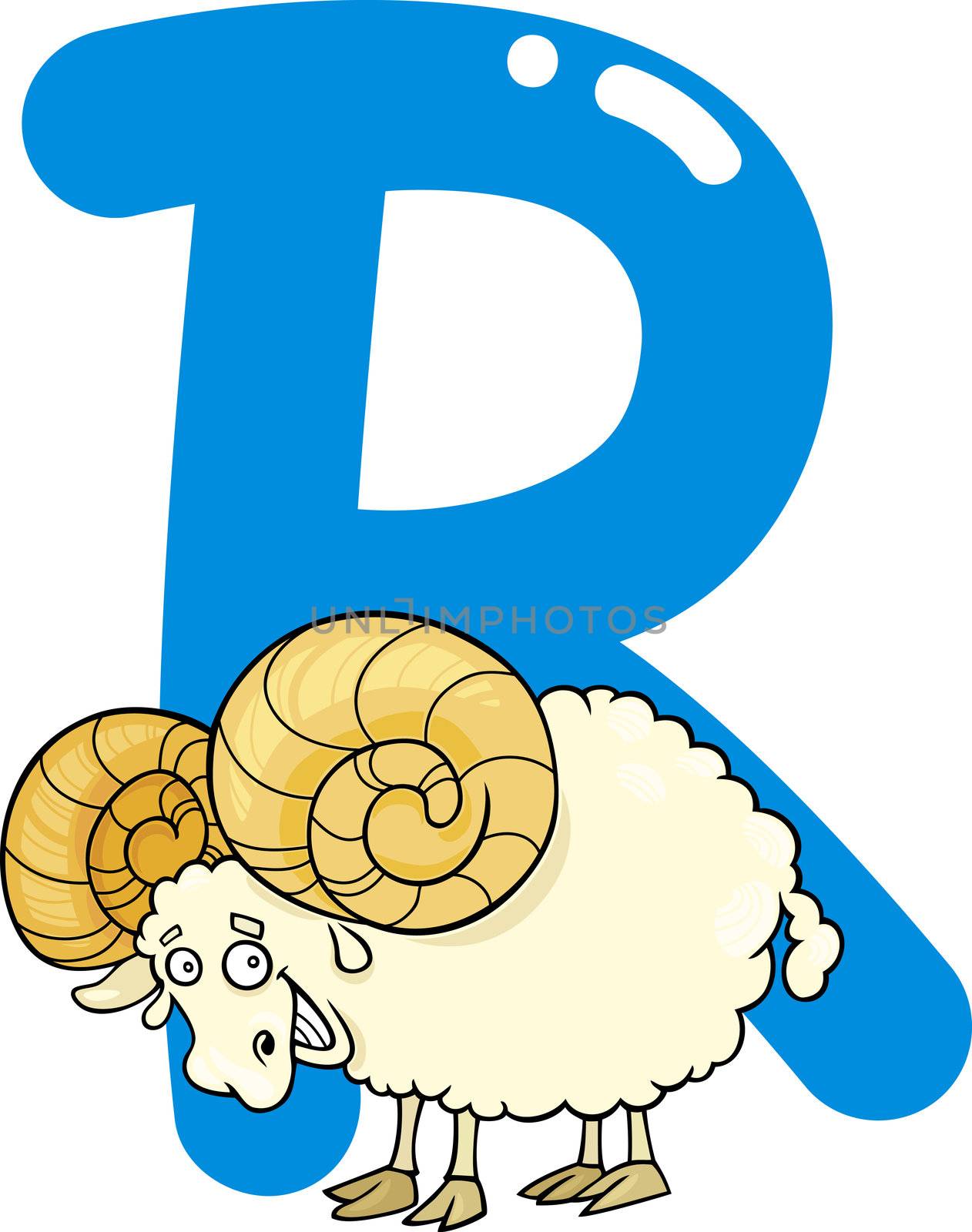 cartoon illustration of R letter for ram