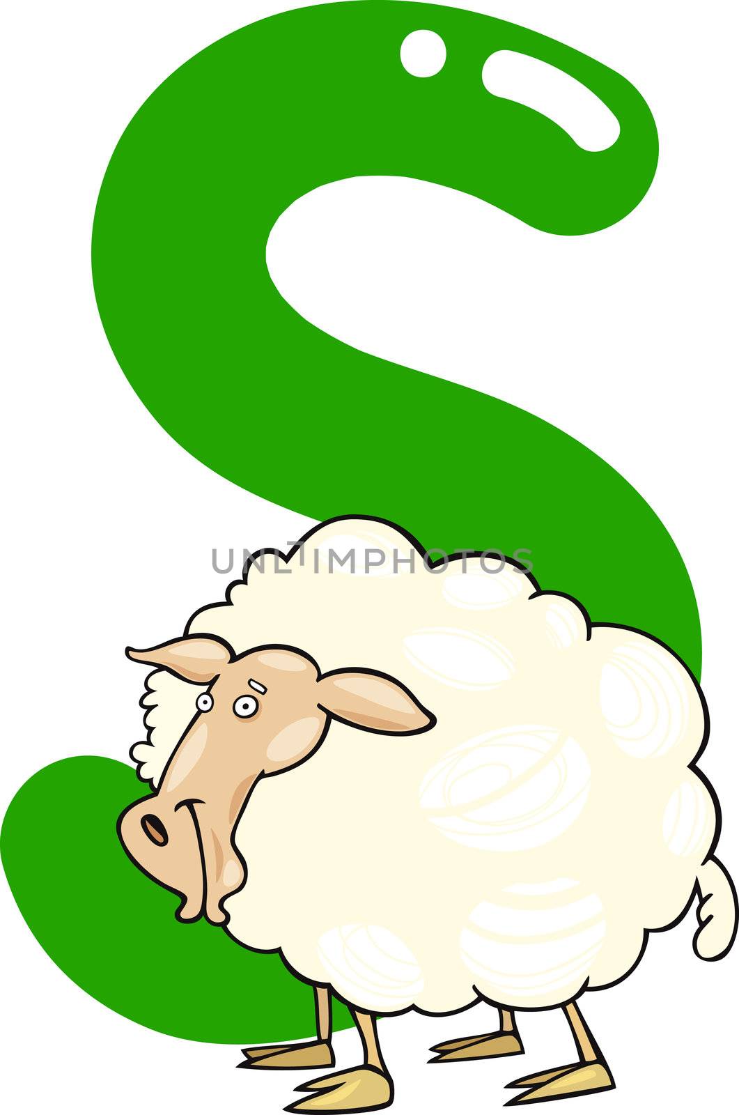cartoon illustration of S letter for sheep