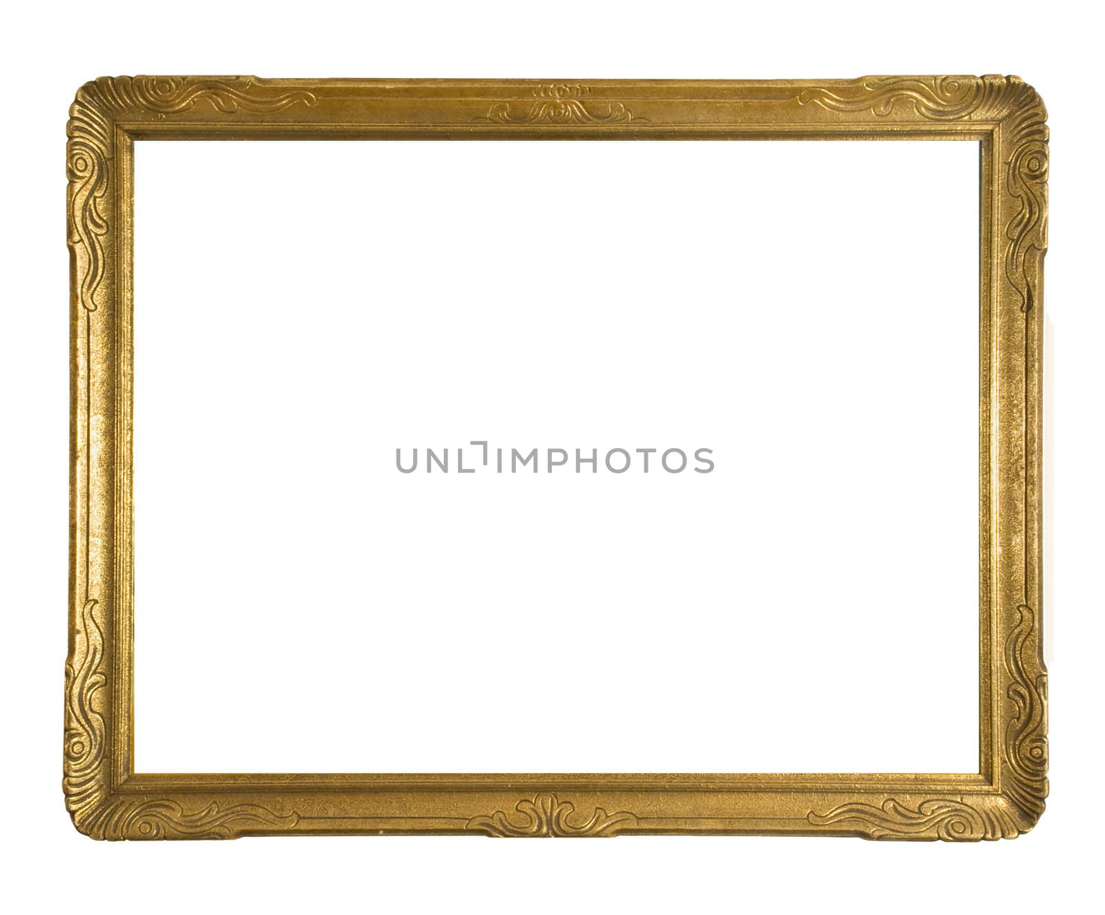 Antique gold ornate picture frame isolated on a white background
