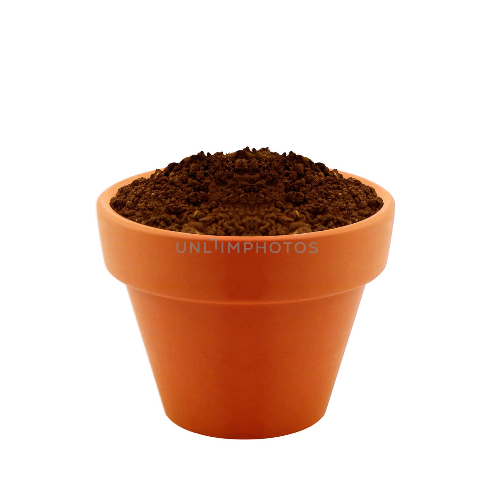 clay pot with Soil isolated on white background.