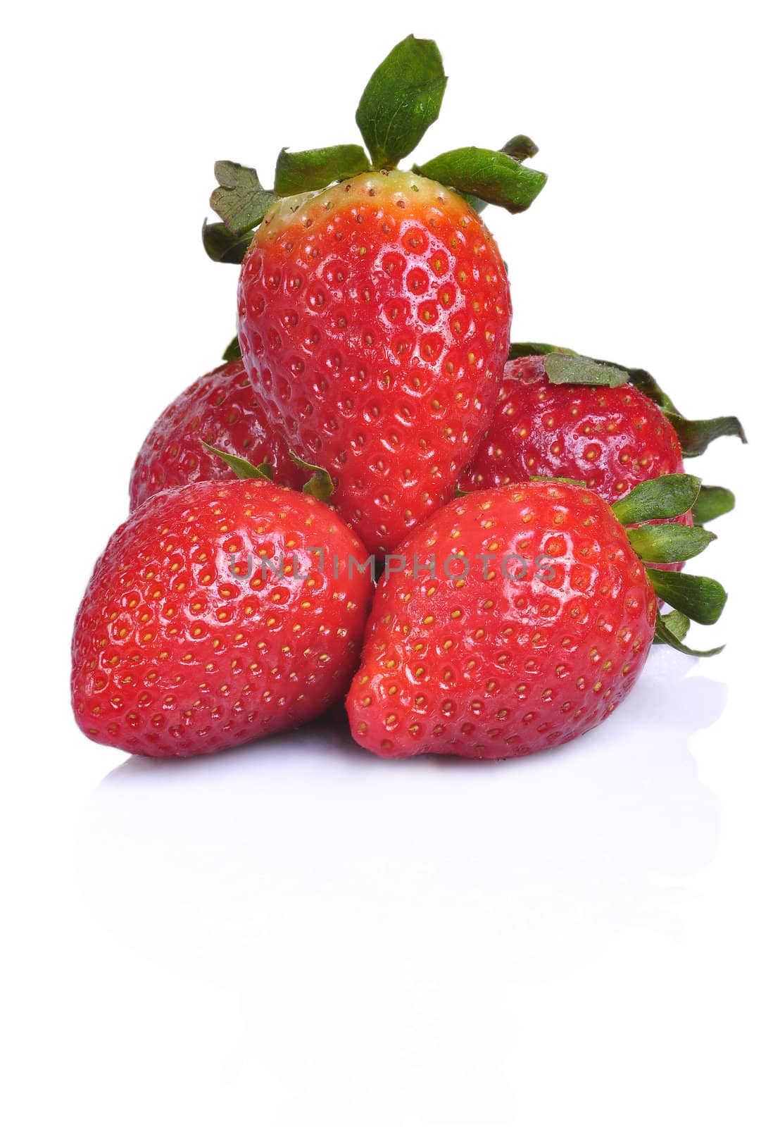 Pile of strawberries, isolated in white, with a shadow underneath