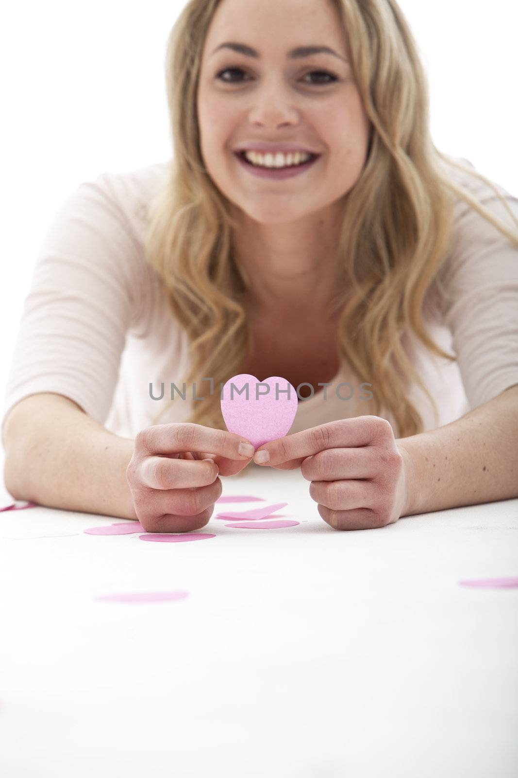 Smiling Woman Holding Valentine Heart by Farina6000