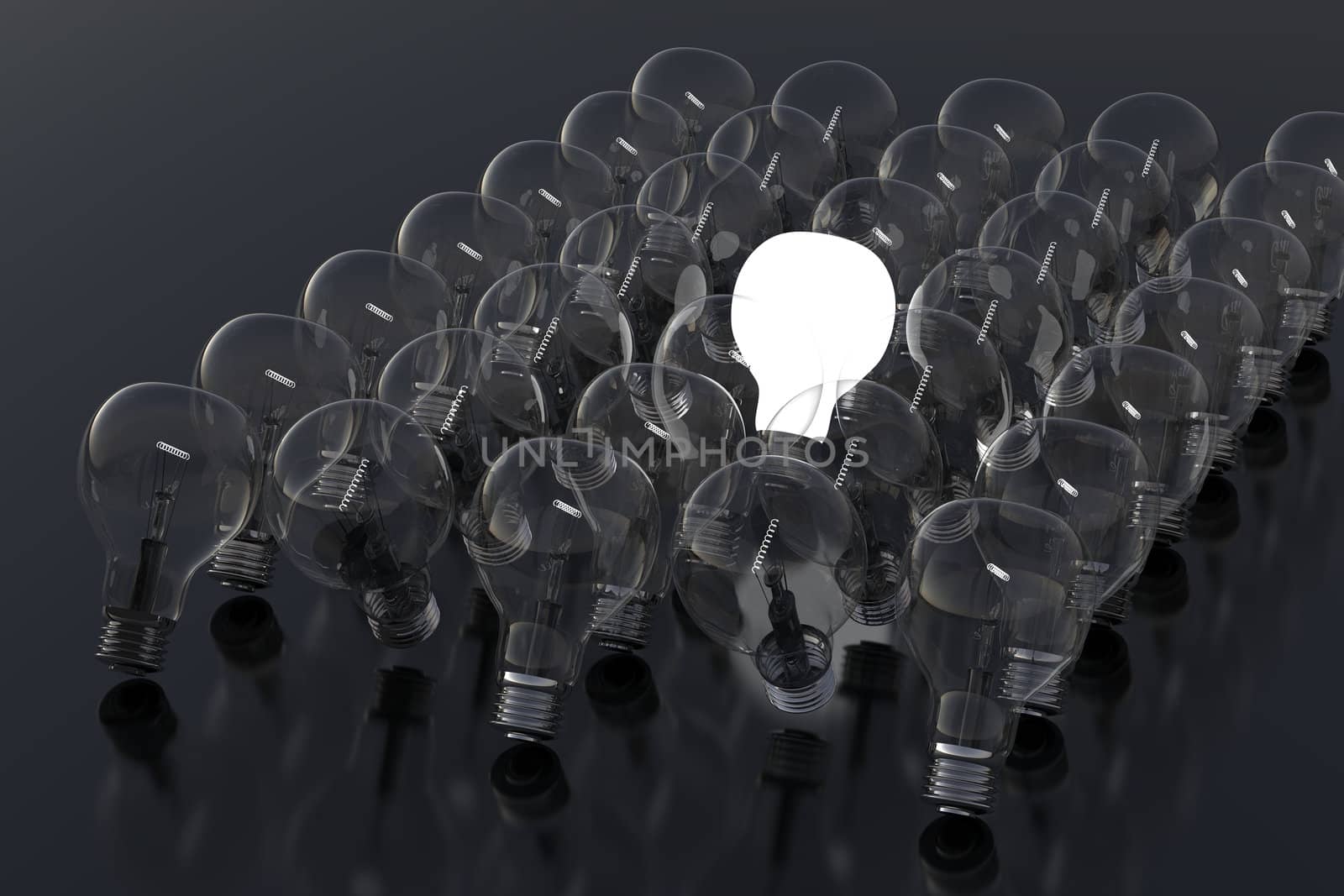 Creativity Concept with Light Bulb Glowing in 3d