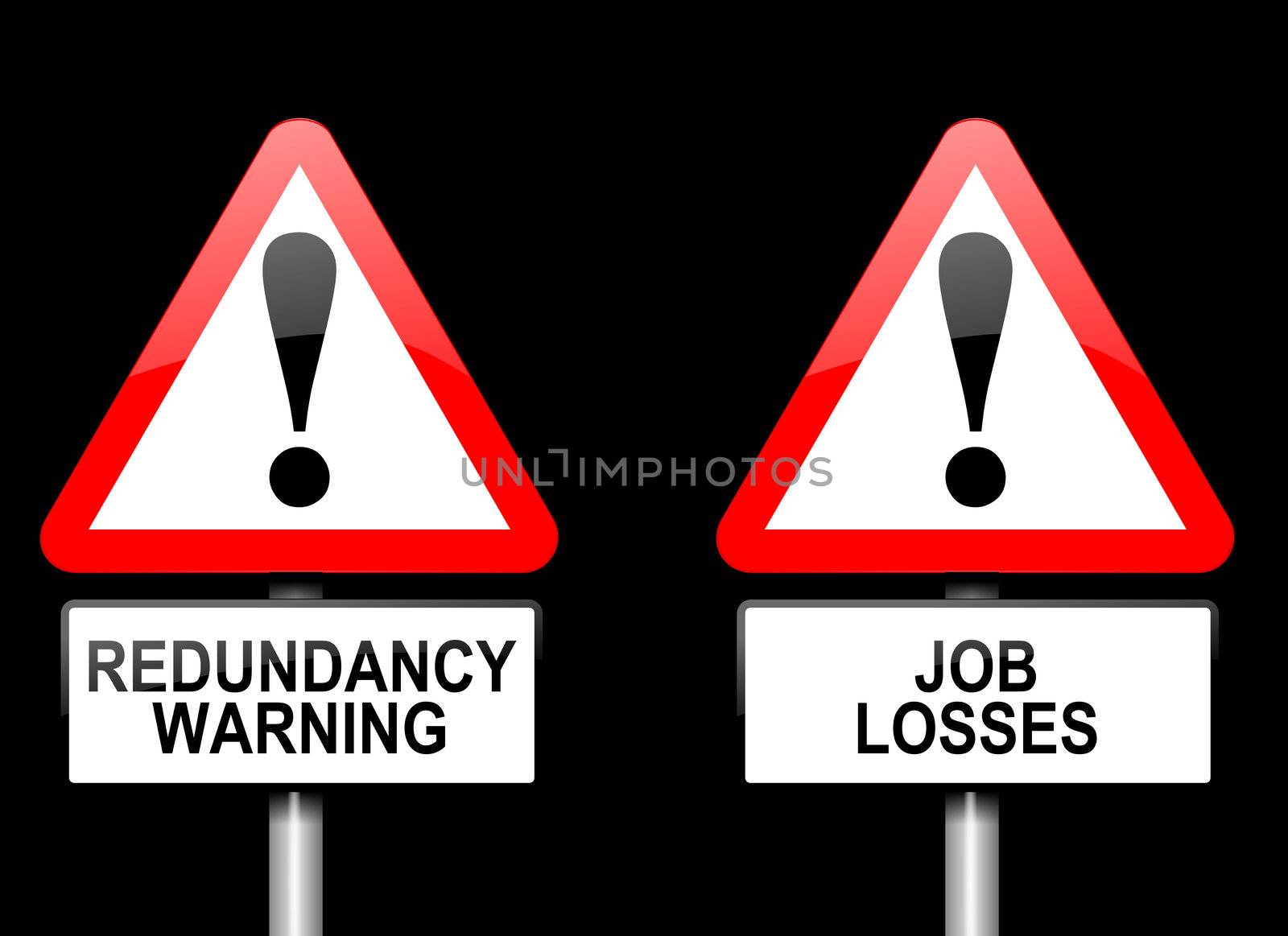 Illustration depicting two triangular warning road signs with a redundancy concept. Black background.