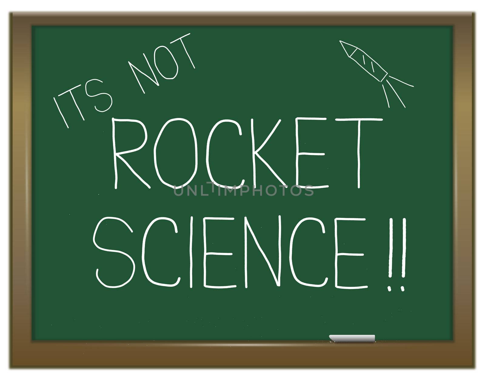 Illustration depicting a green chalkboard with a 'not rocket science' concept written on it.