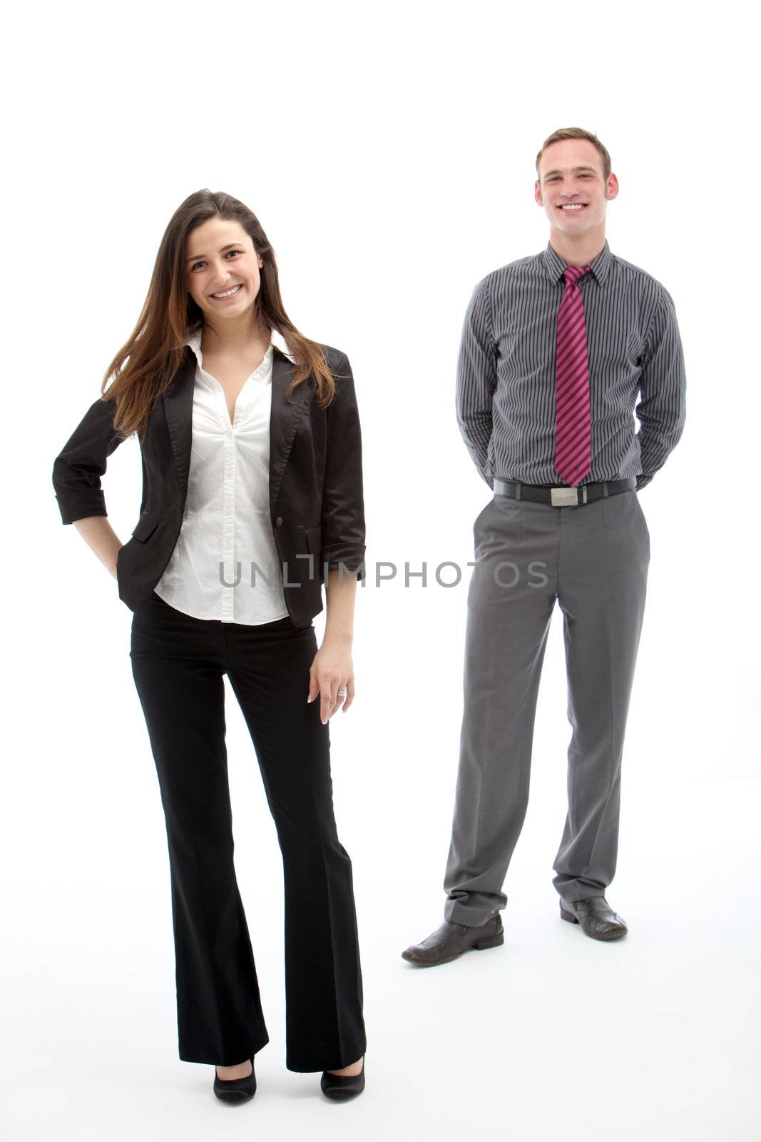 Studio shot of young bussines patrners on white background