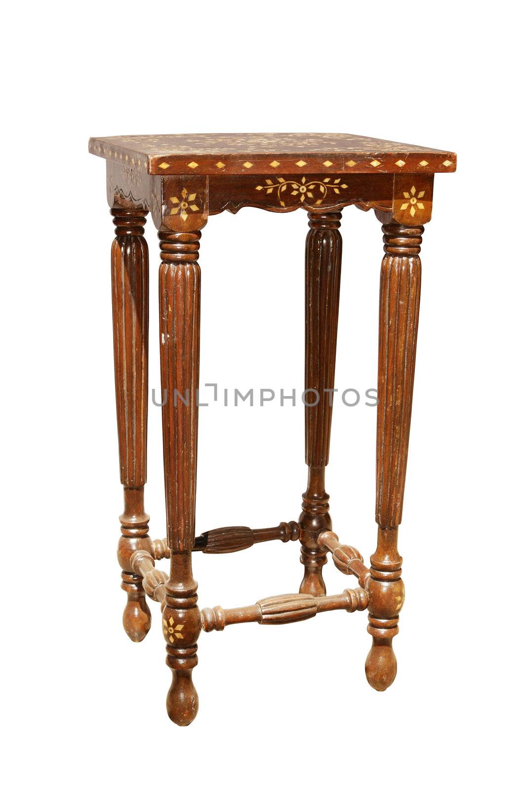 vintage stool with white bone inlay, clipping path included.