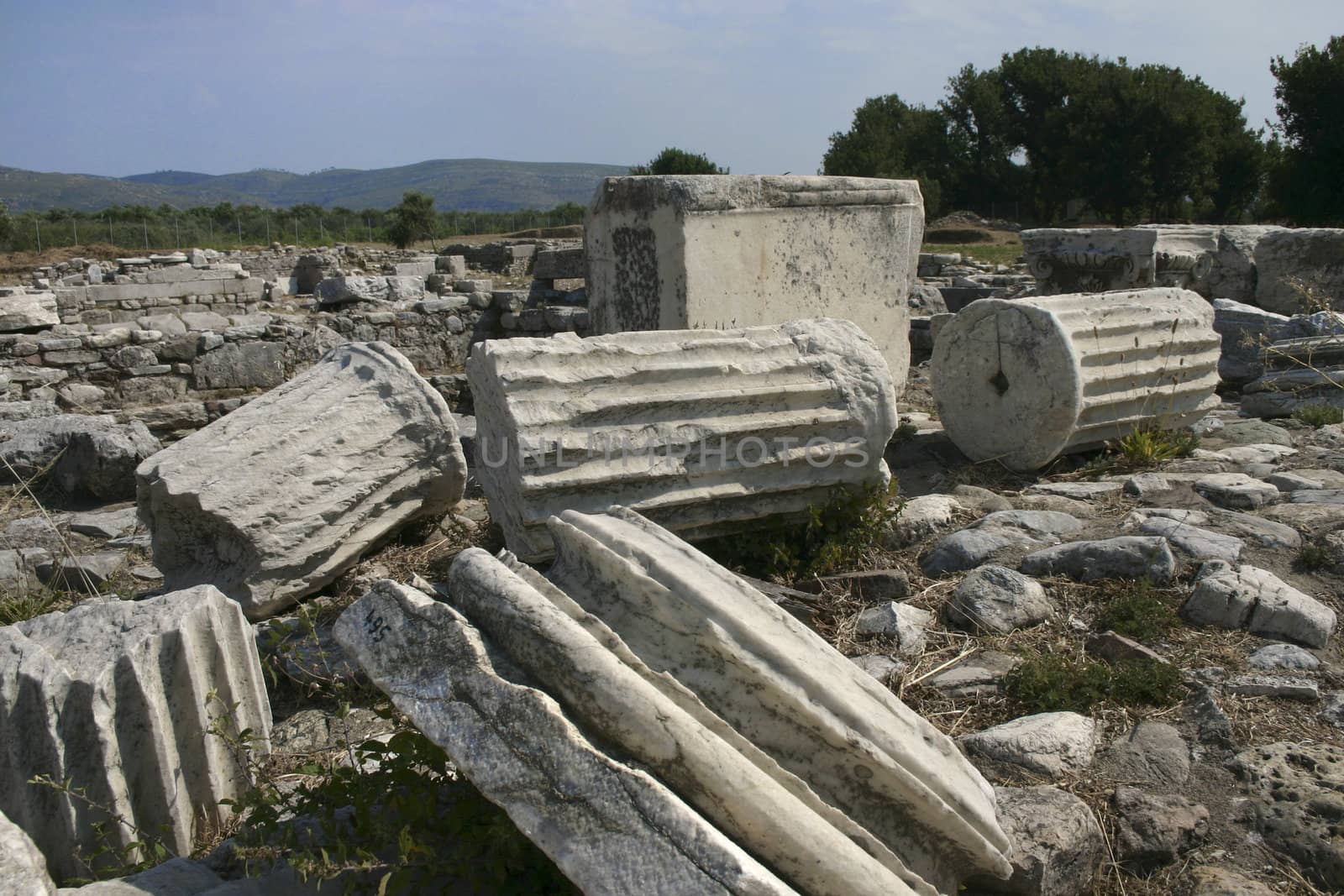 Ancient temple ruins in Heraion Samos island Greece