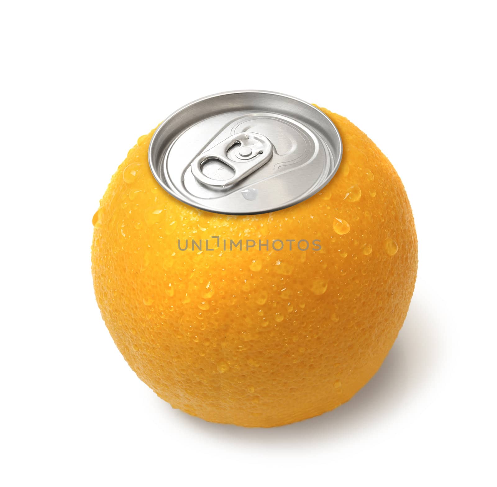 Fresh orange juice canned concept image on white background isolated