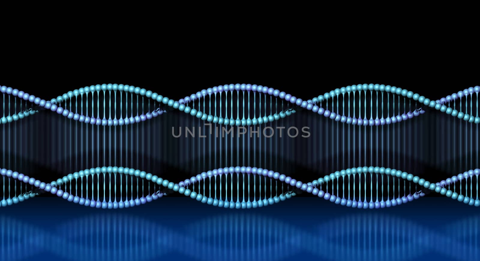 Spiral DNA code helix clone on dark reflective background