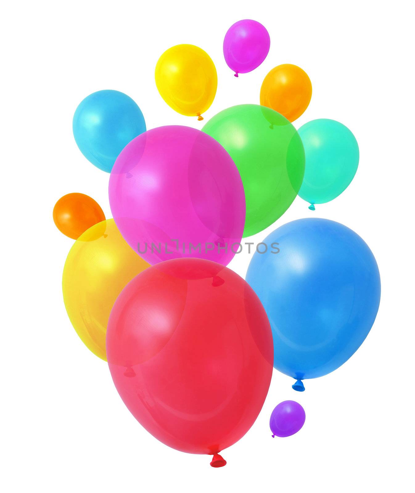 Colorful birthday party balloons on white background