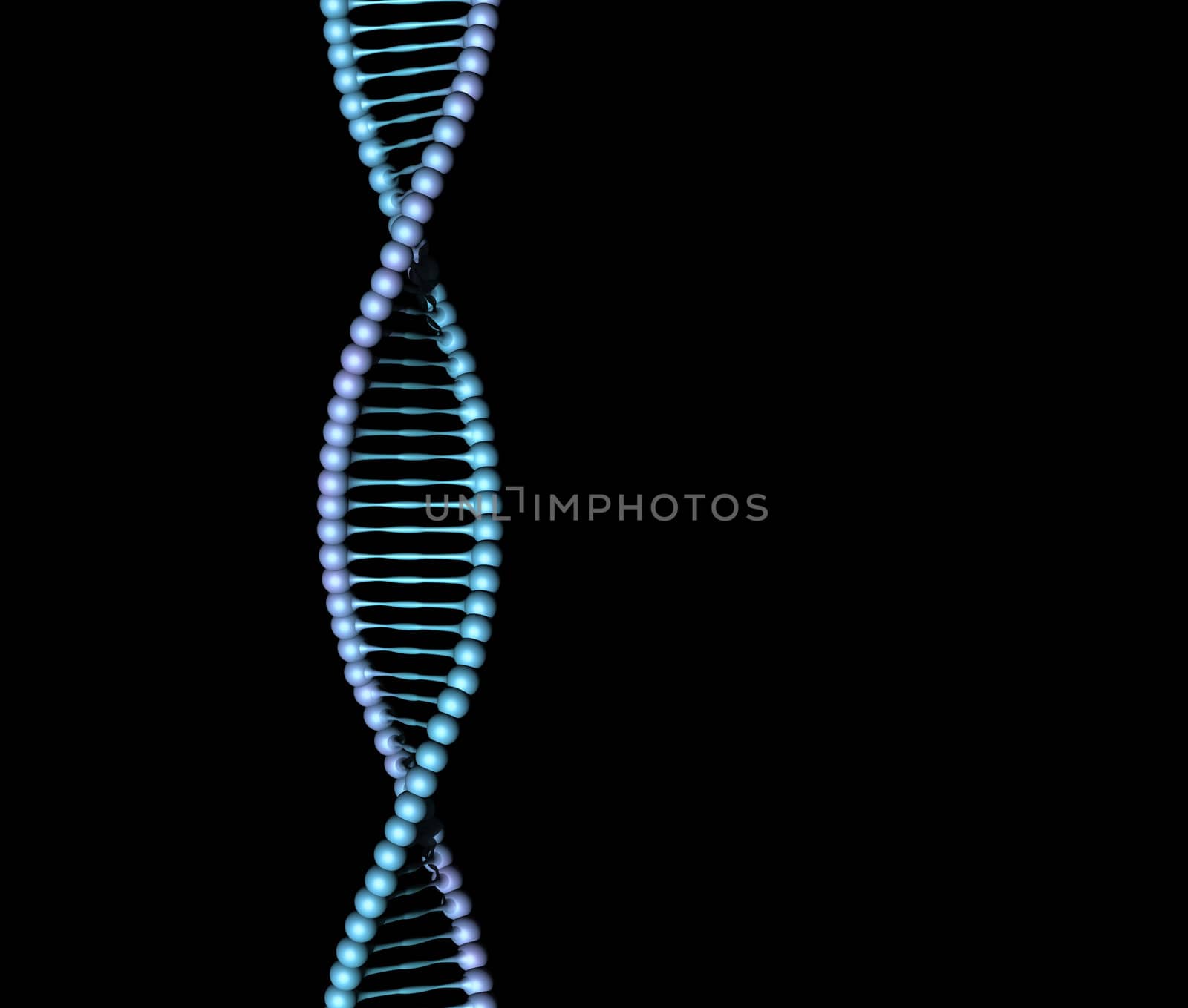 Close-up DNA code helix spiral isolated on black background