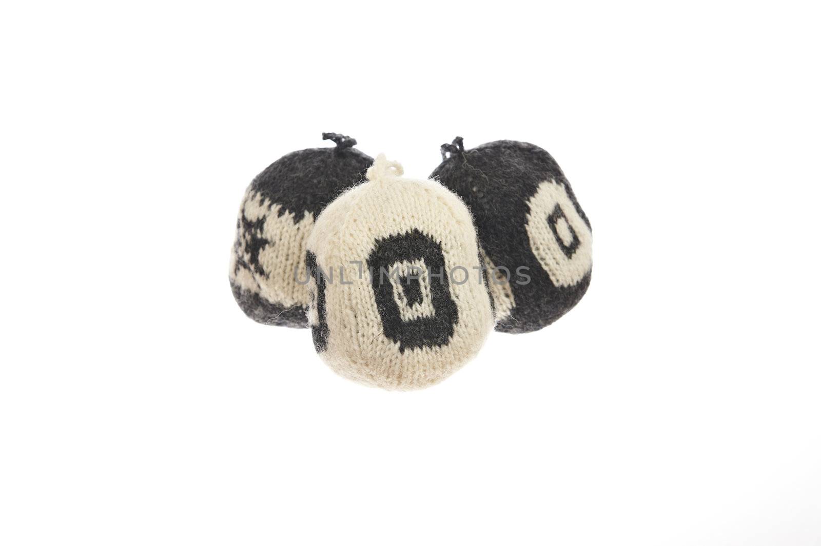 Knitted balls isolated on white background