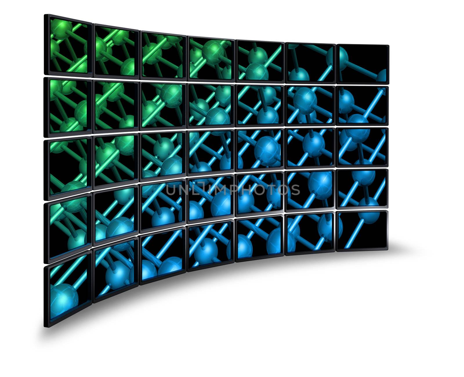 Multimedia wide screen monitor wall with nanoparticle image