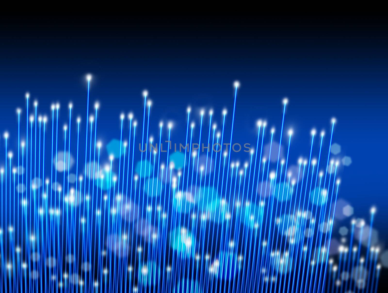 Optical fibres in motion, on dark blue and black background