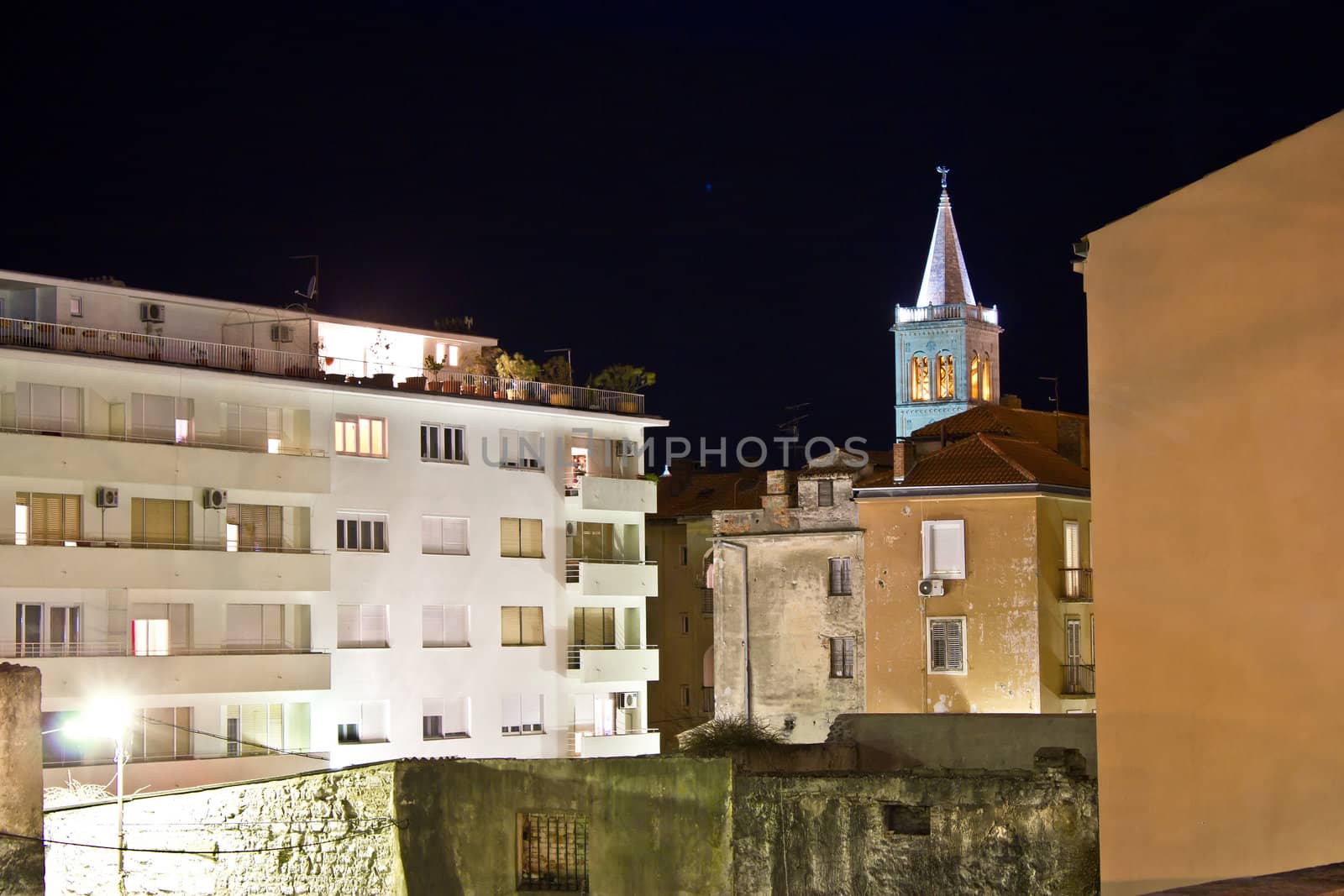 Zadar urban zone night scene, Dalmatia, Croatia