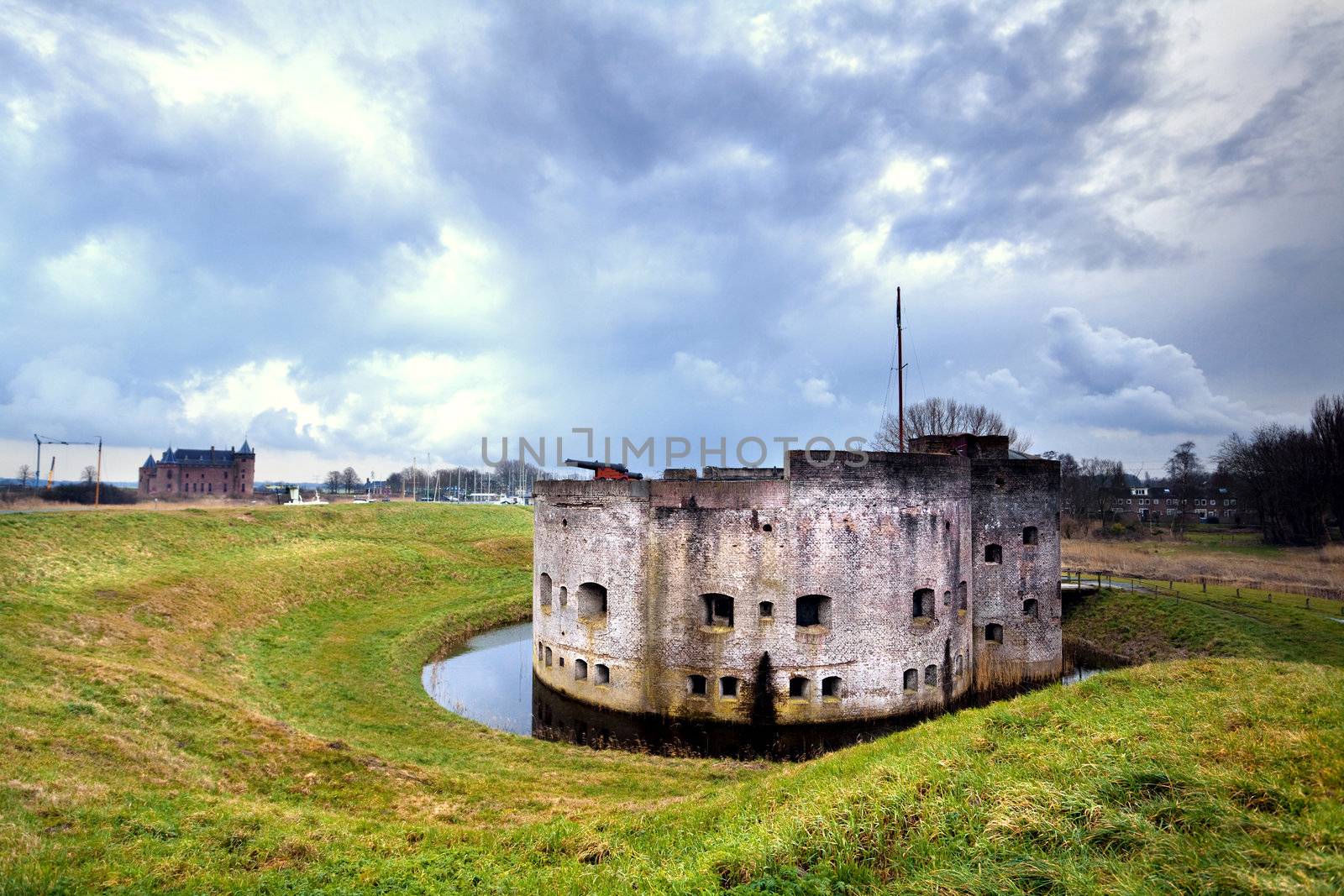 ruins of old fortification in Muiden, Netherlands before the storm