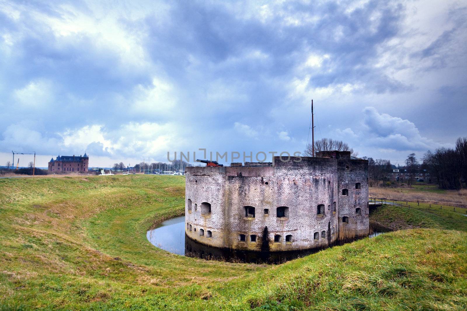 ruins of old fortification in Muiden, Netherlands before the storm