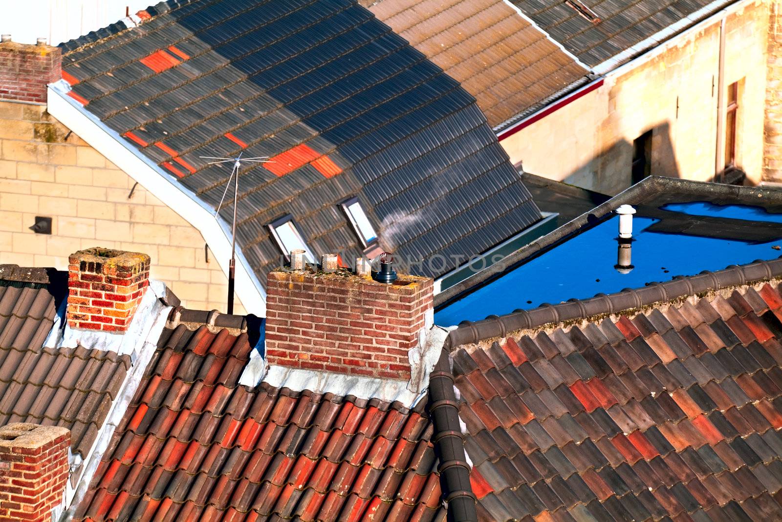view on the houses roof in small Dutch town