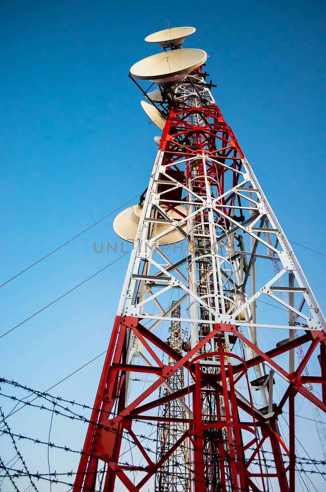 Antenna steel structure for communications on blue sky background