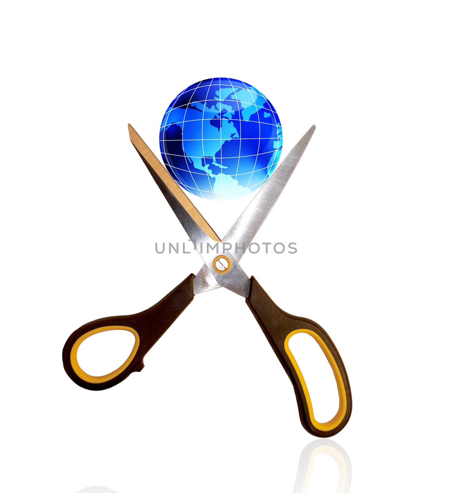 The scissors isolated and blue globe by sergey150770SV