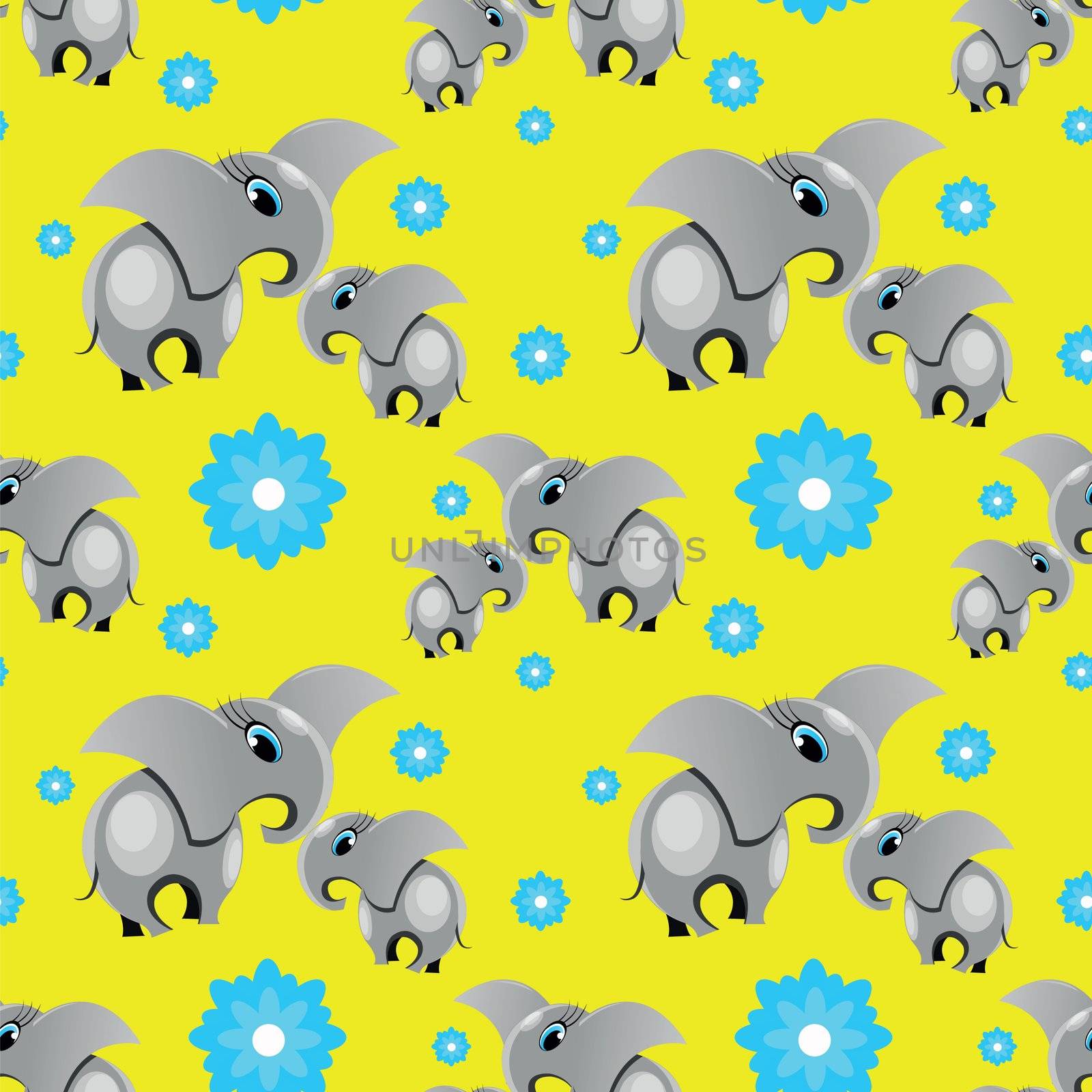 seamless pattern with two elephants with flower