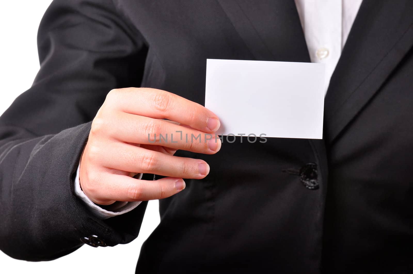 Businessperson holding a blank business card