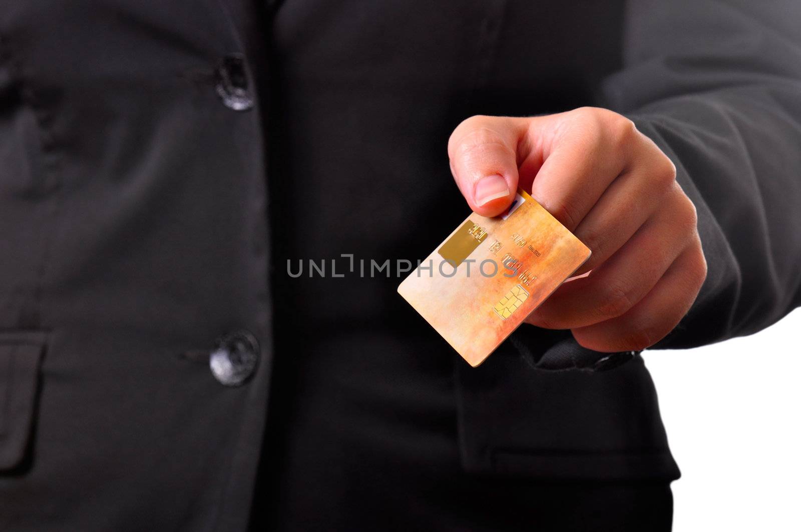 Businessperson handing over a credit card
