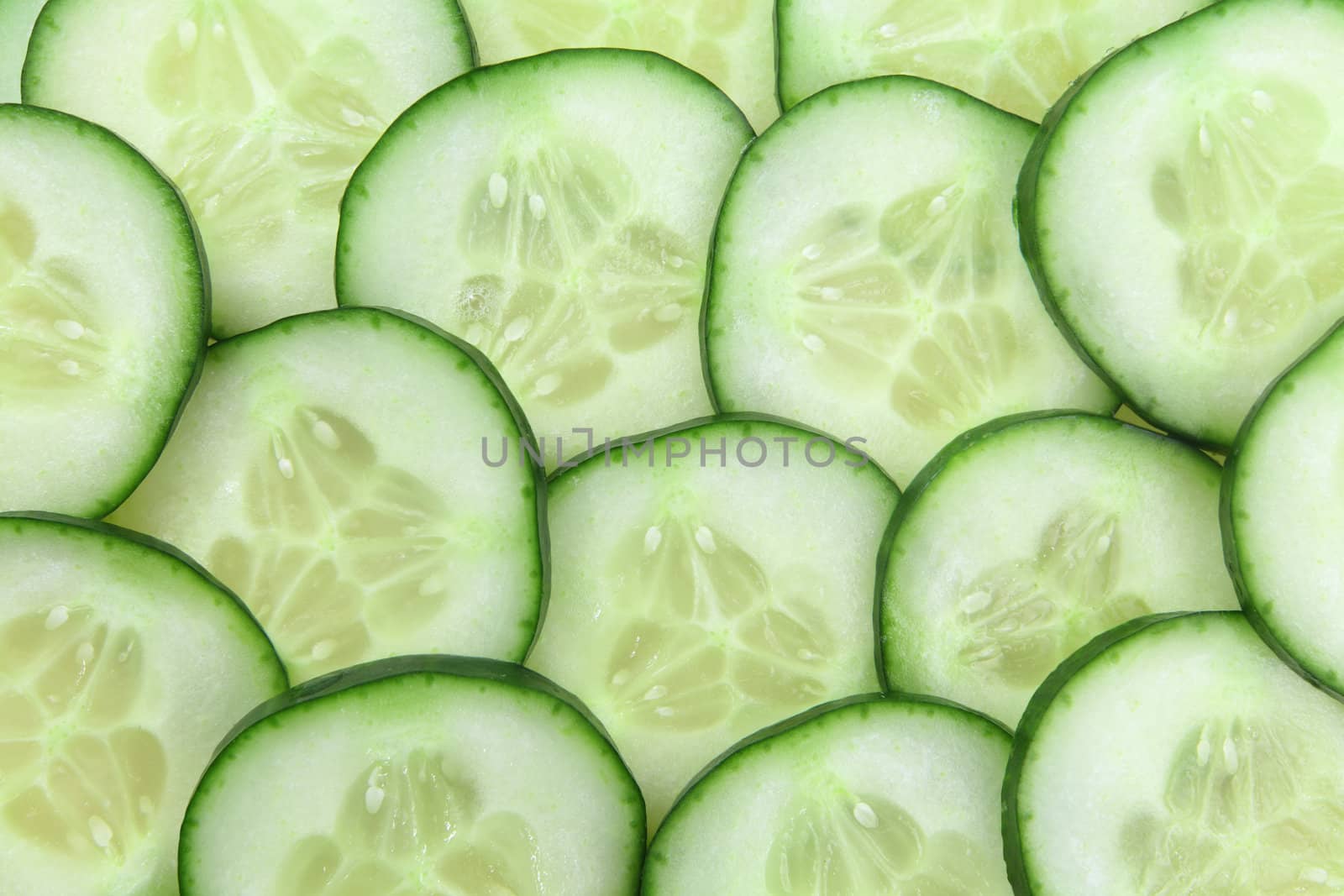 Photo of cucumber slices as a background.