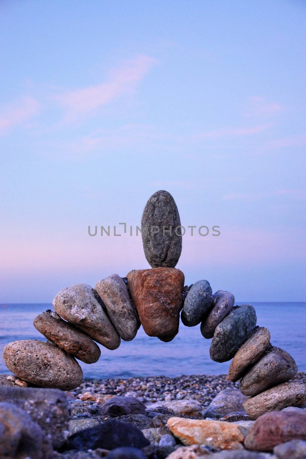 close-up of a handmade stonebridge against sky