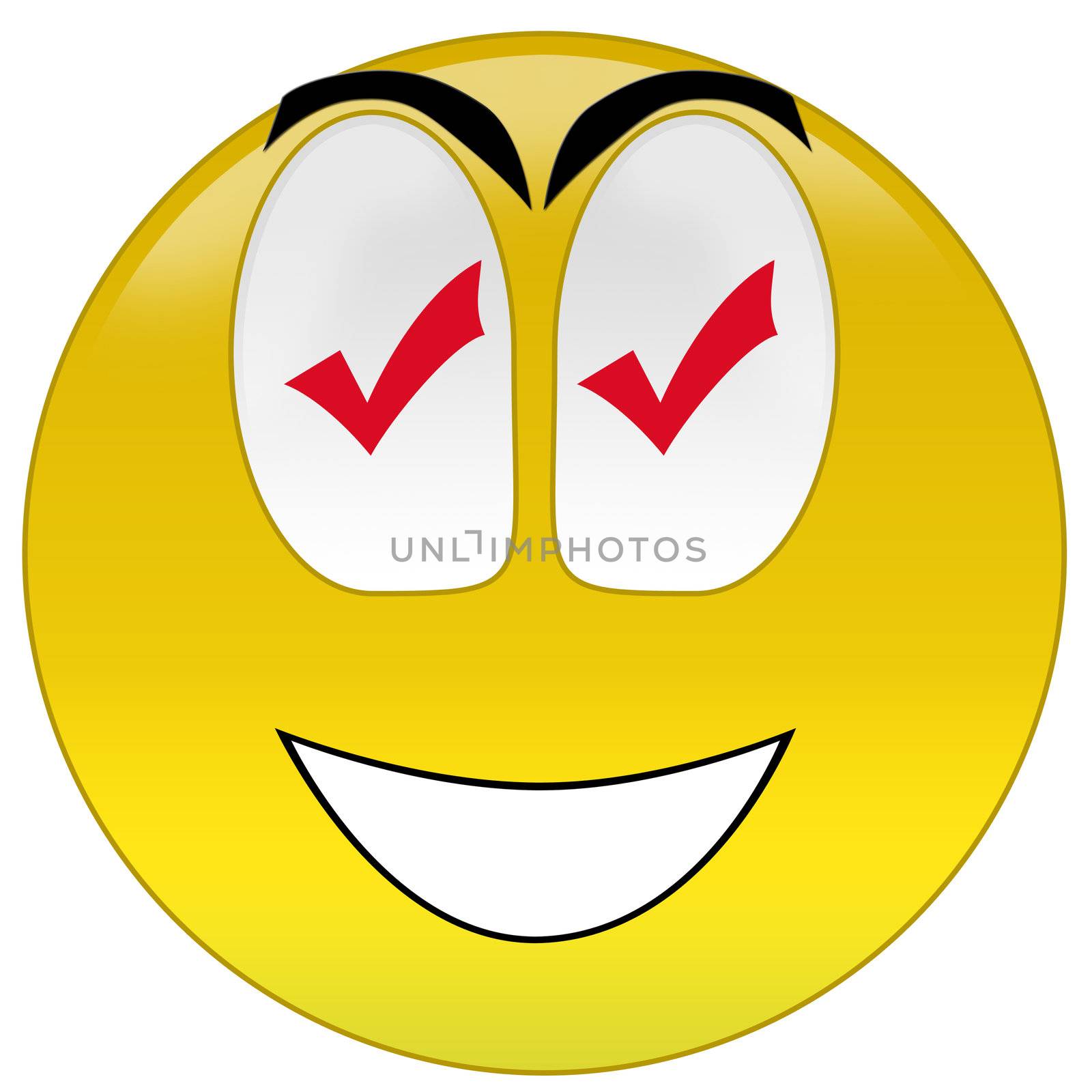 Happy smiley with checkmark signs at eyes by rusak