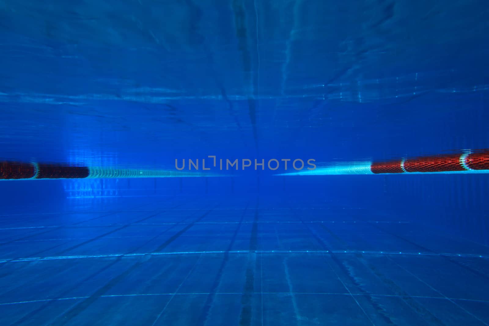 underwater view from a swimming pool with red marking