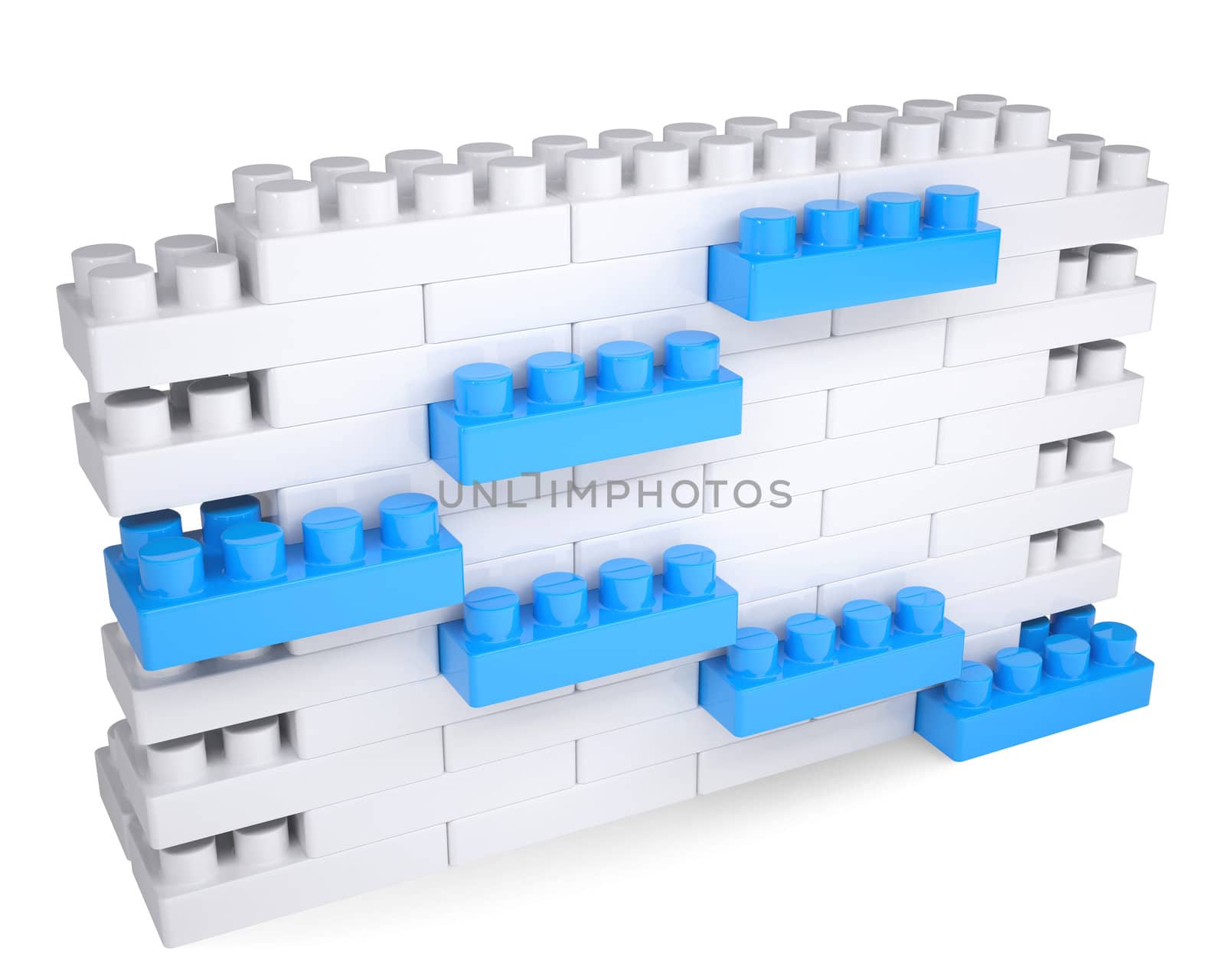 The wall of the children's blocks. Isolated render on a white background