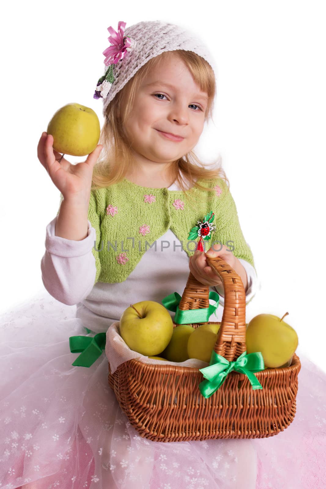 Girl with basket of green apples by Angel_a
