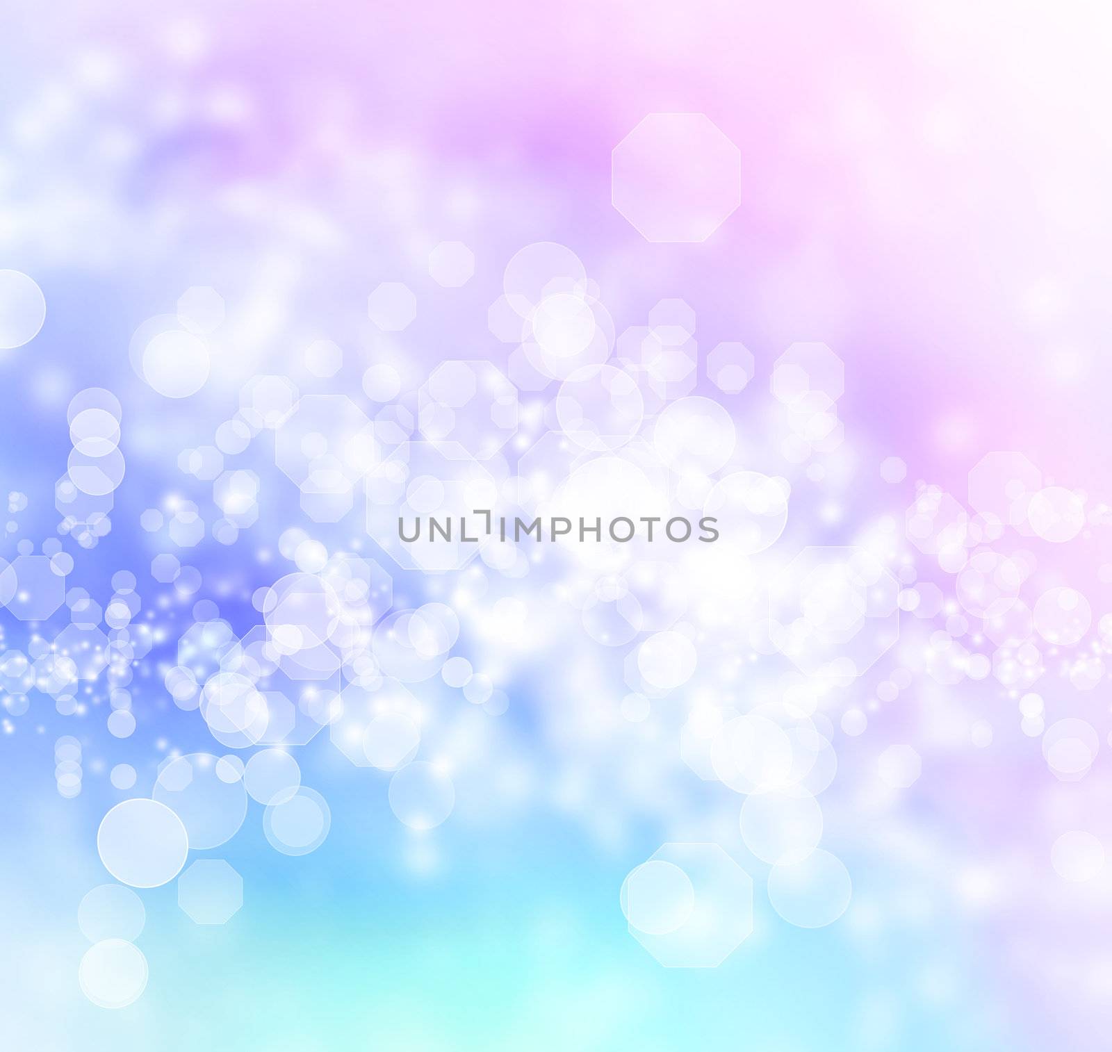 Blue, Purple, Pink Colored Abstract octagon shaped bokeh Lights Background 