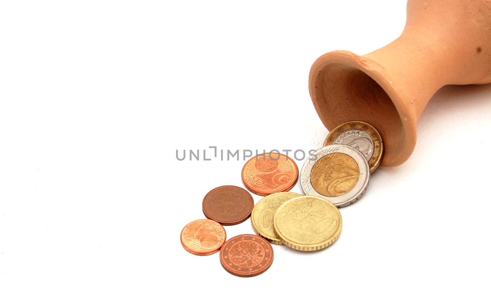 euro coins and jug
